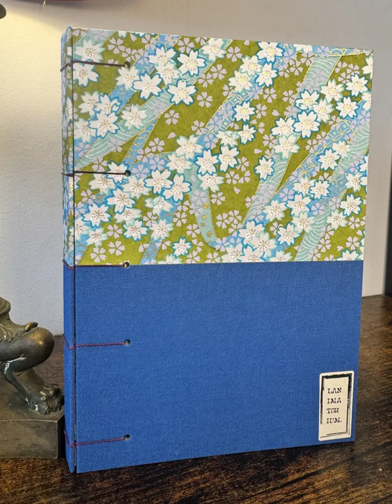 carnet écriture collection washi fleurs bleues et vertes/simili bleu cobalt